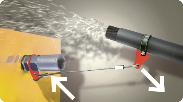 Visualizzazione della fune Stopflex in azione mentre trattiene il tubo flessibile